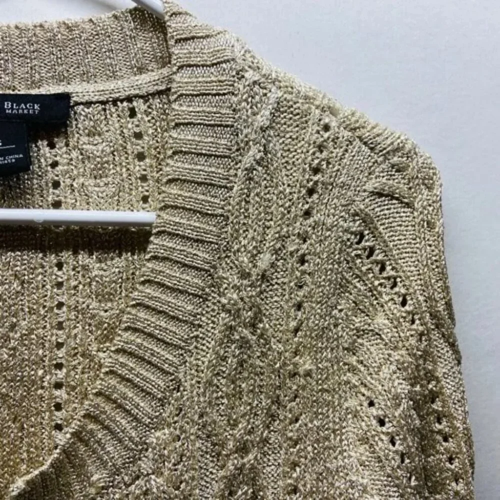 White House Black Market‎ Cardigan Sweater Women's Small Gold Metallic Knit EUC